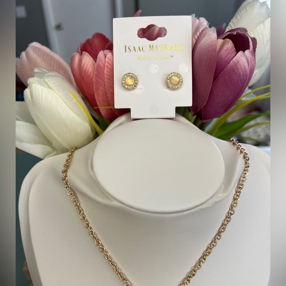 Isaac Mizrahi Gold/Yellow Crystal Earring Necklace Set - Picture 2 of 8